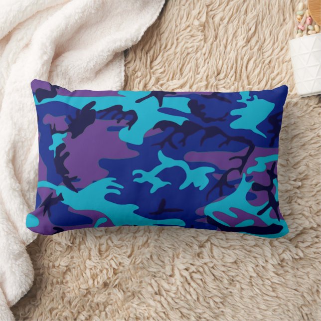 Donkerblauw en Paarse Camouflage Kussen (Deken)