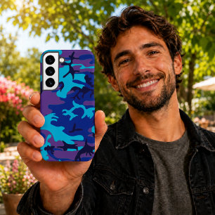 Donkerblauw en paarse camouflage samsung galaxy hoesje