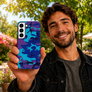 Donkerblauw en paarse camouflage samsung galaxy hoesje