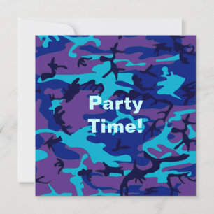 Donkerblauw en Paarse Camouflage Uitnodiging