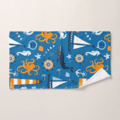 Donkerblauw en Sinaasappel Nautisch Scene Pattern  Bad Handdoek (Handdoek)