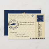 Donkerblauw en Tan Jamaica RSVP Boarding Pass (Voorkant / Achterkant)