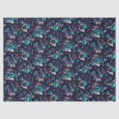 Donkerblauw en Turquoise Bloemen Decoupage Papier (Voorkant)