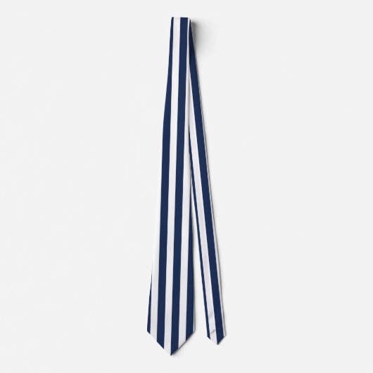 Donkerblauw en wit Custom Vertical-Striped Stropda Stropdas (Voorkant)