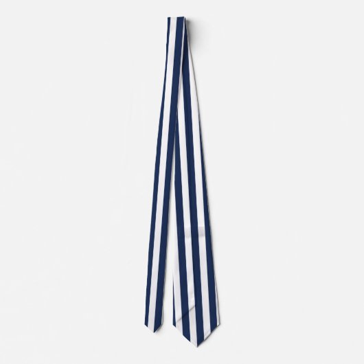 Donkerblauw en wit Custom Vertical-Striped Stropda Stropdas (Achterkant)