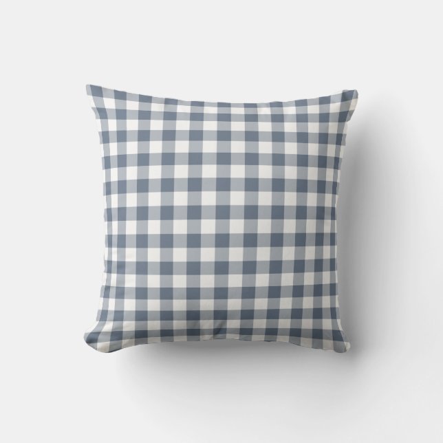 Donkerblauw en wit Gingham Pattern gecheckt Buitenkussen (Voorkant)