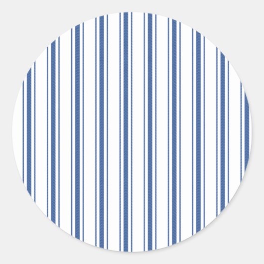 Donkerblauw en wit matras dat Narrow Stripe Ronde Sticker (Voorkant)