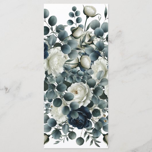 Donkerblauw en wit Modern Bloemengroen Menu (Achterkant)