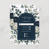Donkerblauw en wit Modern Bloemengroen RSVP (Voorkant / Achterkant)