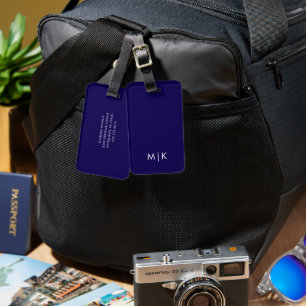 Donkerblauw en Wit Modern Monogram Bagagelabel