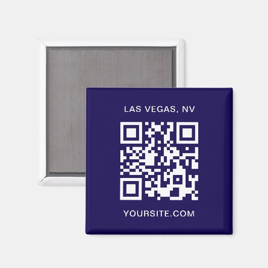 Donkerblauw en wit Moderne QR Code Promo Magneet (Voorkant / Achterkant)