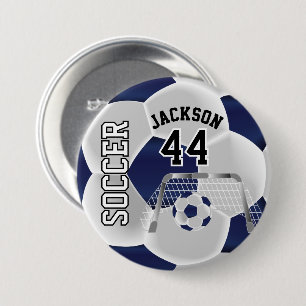 Donkerblauw en wit personaliseer Voetbal Ronde Button 7,6 Cm