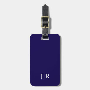 Donkerblauw en witI Moderne Monogram Verhuiskaartj Bagagelabel