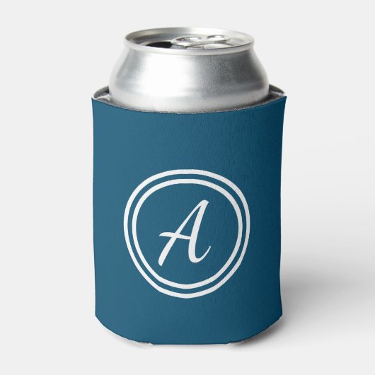 Donkerblauw en witte aangepaste monogram Koelbox Blikjeskoeler (Blikje Voorkant)