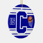 Donkerblauw en witte Basketball DIY Letter Keramisch Ornament (Rechts)