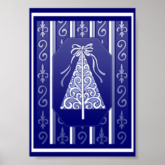 Donkerblauw en witte kralen met kerstboomstrepen poster