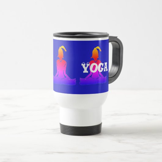 Donkerblauw en witwaanzinnig "Java Yoga"-reismuis Reisbeker (Voorkant rechts)