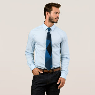 Donkerblauw en zwart geometrisch maaspatroon stropdas