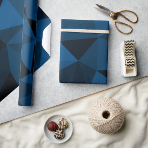Donkerblauw en zwart geometrisch meshpatroon cadeaupapier