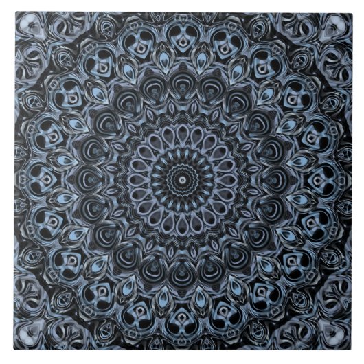 Donkerblauw en zwart mandala patroon ontwerp tegeltje (Voorkant)