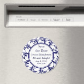 Donkerblauw Fancy Monogram Opslaan Datum magneet (Insitu (Vaatwasser))