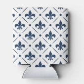 Donkerblauw Fleur De Lis patroon op witte achtergr Blikjeskoeler (Achterkant)