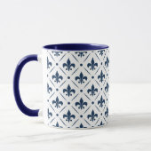 Donkerblauw Fleur De Lis patroon op witte achtergr Mok (Links)