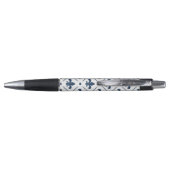 Donkerblauw Fleur De Lis patroon op witte achtergr Pen (Achterkant)