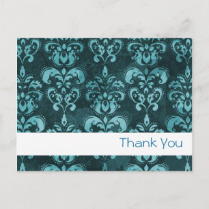 Donkerblauw Frans Damask "Dank u" Briefkaart