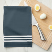 Donkerblauw geavanceerde strips en monogram theedoek (Quarter Fold)