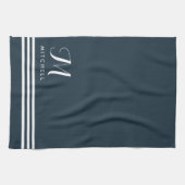 Donkerblauw geavanceerde strips en monogram theedoek (Horizontaal)