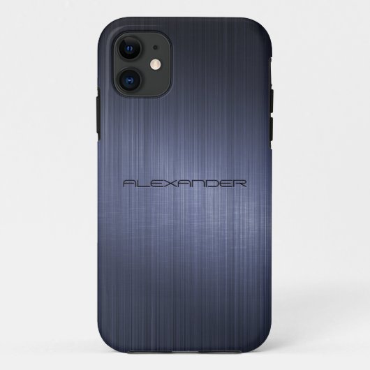 Donkerblauw, geborsteld aluminium bliksemmonogram Case-Mate iPhone case (Achterkant)