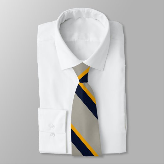 Donkerblauw, geel, grijs gestreept getextureerde S Stropdas (Gebonden)