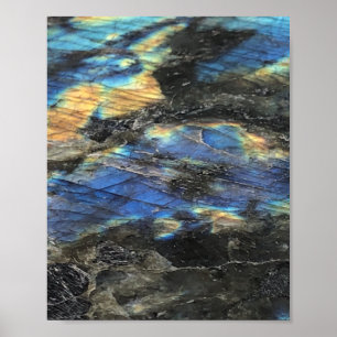 Donkerblauw gele labradorite kristal Print Poster