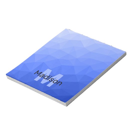 Donkerblauw geometrisch meshpatroon Monogram Notitieblok (Gedraaid)