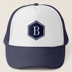 Donkerblauw geometrisch octagon Monogram Trucker Pet