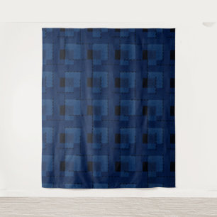 Donkerblauw gestructureerde geometrie wandkleed