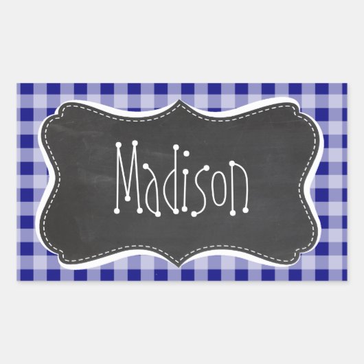 Donkerblauw Gingham; krijtbord look Rechthoekige Sticker (Voorkant)