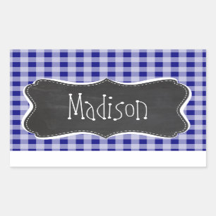 Donkerblauw Gingham;  krijtbord look Rechthoekige Sticker