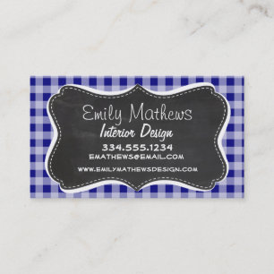 Donkerblauw Gingham; Vintage schoolbord uitstralin Visitekaartje