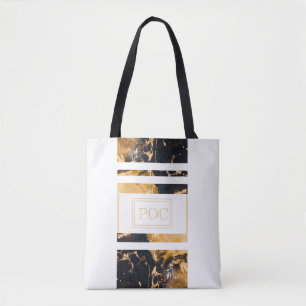 Donkerblauw goud Abstract monogram Draagtas