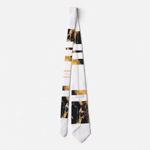 Donkerblauw goud Abstract monogram Stropdas