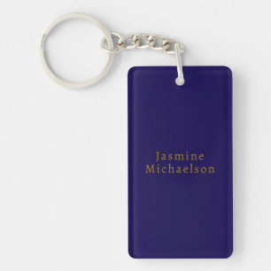 Donkerblauw & Goud Cute Minimalistisch Eigen Naam Sleutelhanger