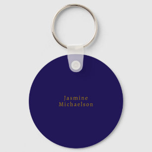 Donkerblauw & Goud Cute Minimalistisch Eigen Naam Sleutelhanger