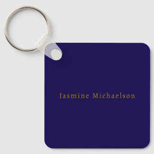 Donkerblauw & Goud Cute Minimalistisch Eigen Naam Sleutelhanger