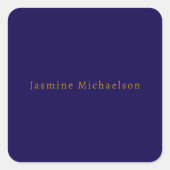 Donkerblauw & Goud Cute Minimalistisch Eigen Naam Vierkante Sticker (Voorkant)