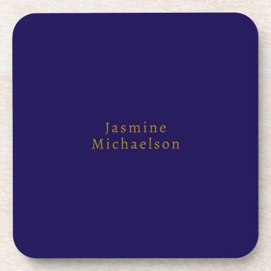 Donkerblauw & Goud Cute Minimalistische Eigen Naam Bier Onderzetter (Voorkant)