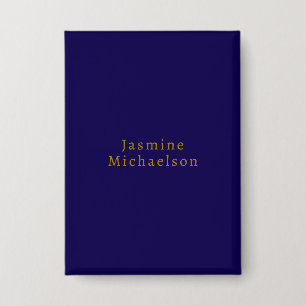 Donkerblauw & Goud Cute Minimalistische Eigen Naam Button