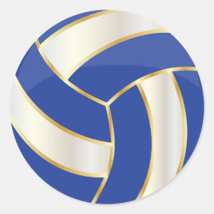 Donkerblauw, Goud en Wit Volleybal Ronde Sticker