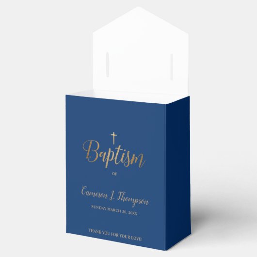 Donkerblauw goud kruis Custom Baptism Dank u Bedankdoosjes (Geopend)